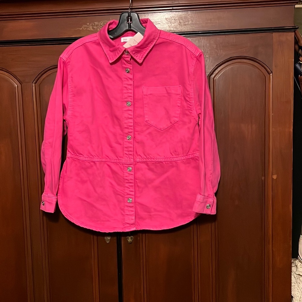 Zara NWT Bloggers Favorite Fuchsia/Pink Jean Jacket/Shirt Size 11/12